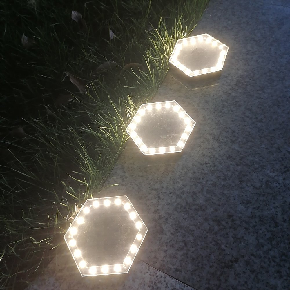 Solar Hexagonal Ground Spotlights Solar Outdoor Landscape Decor Lamps Solar Pathway Lights for Patio Driveway Garden Step Lawn