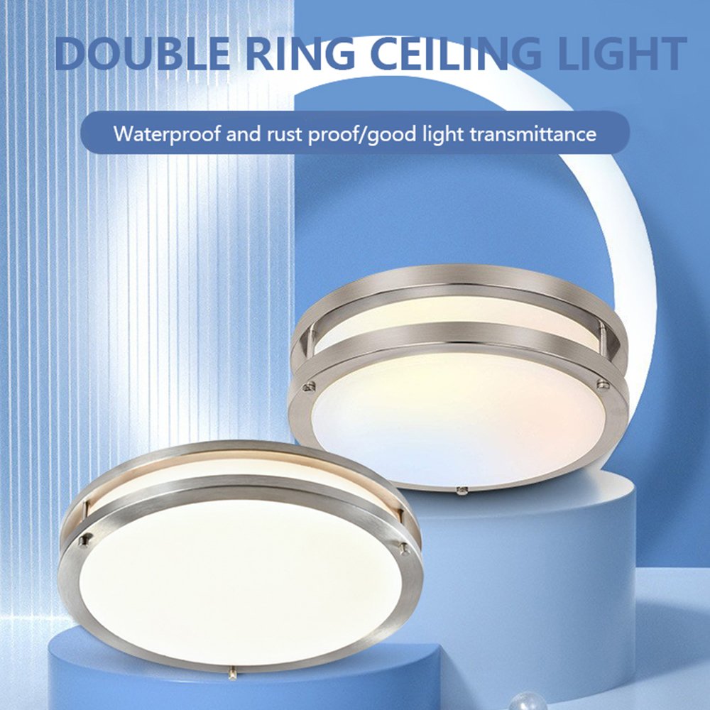 American Style 36W Dimmable CCT Selectable Circular Interior Ceiling Light Flush Mount Double Ring Ceiling Light