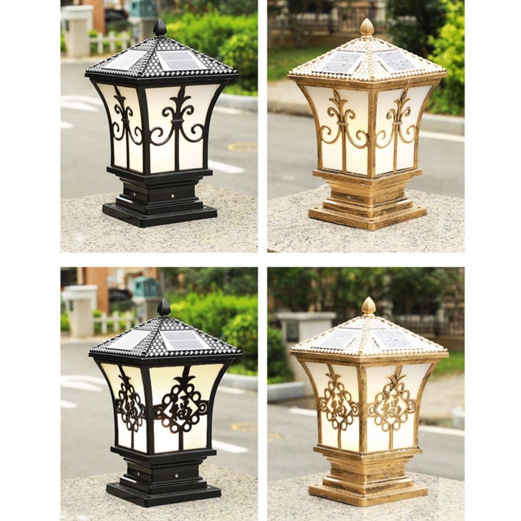 Aluminum Body Solar Powered LED Gate Pillar Light Waterproof Outdoor Sensor Lamp for Yard Garden Fence IP65 AC Power Supply