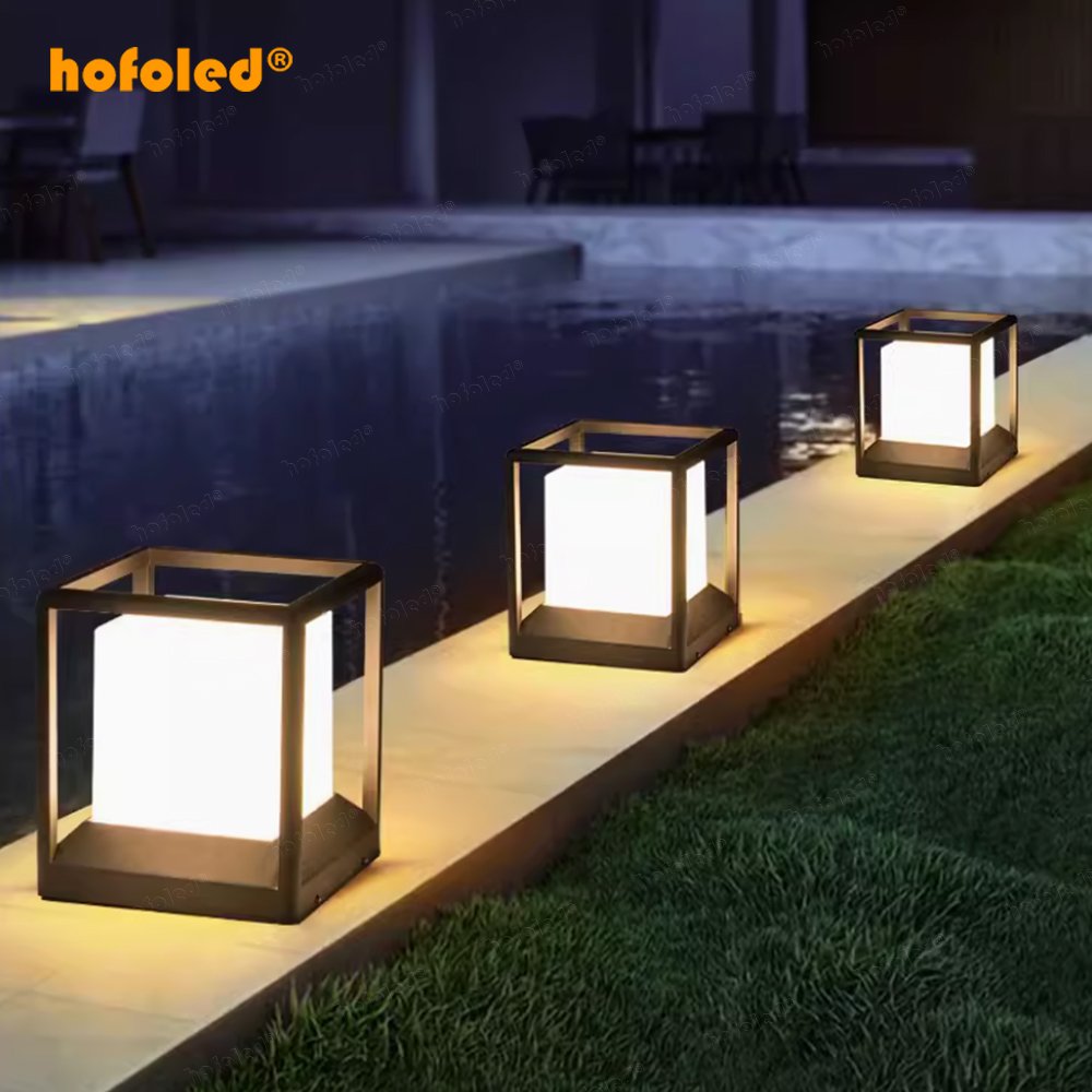 Modern IP65 Waterproof Square LED Pillar Light Street Landscape Lawn Light 20W Outdoor Solar Wall Pillars Light of Garden