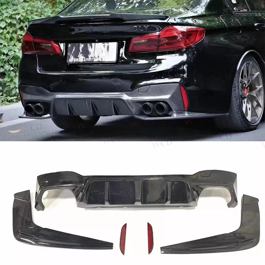 Car Accessories Carbon Fiber Rear Diffuser Lip Splitter With Lights For BMW 5 Series G30 G38 M5 F90 2018-2020