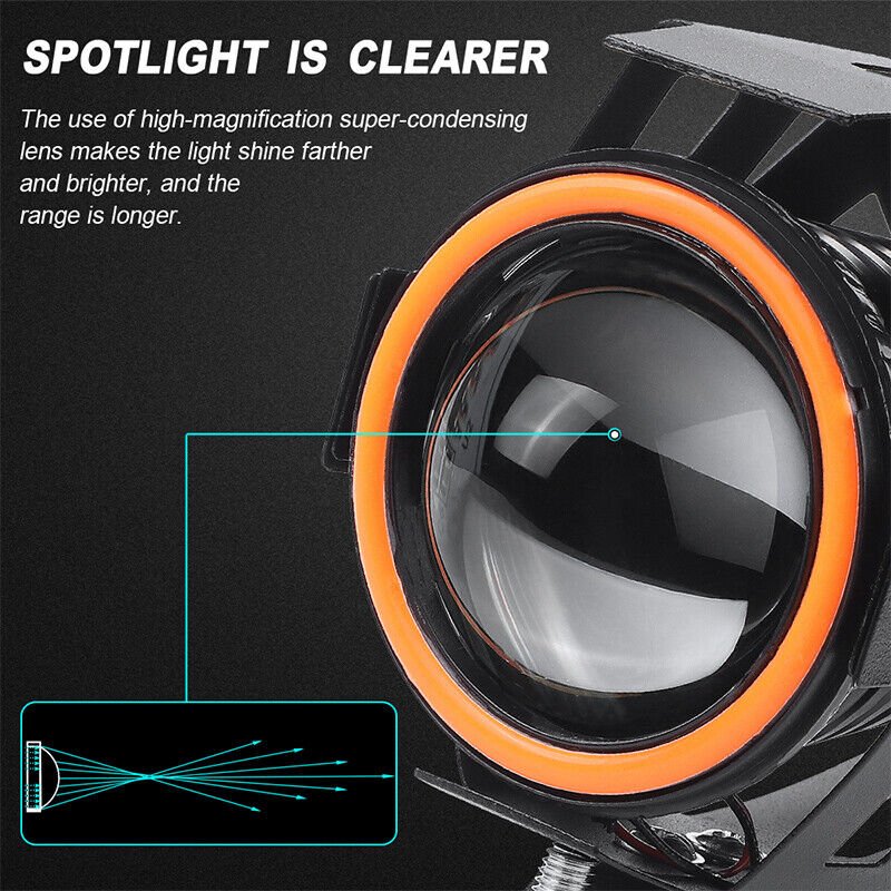 RAYCH Auto Lighting System Mini U7 Led Headlight 10w 12v High Low Beam With Angel Eyes Driving Led Headlamp For Motorcycles