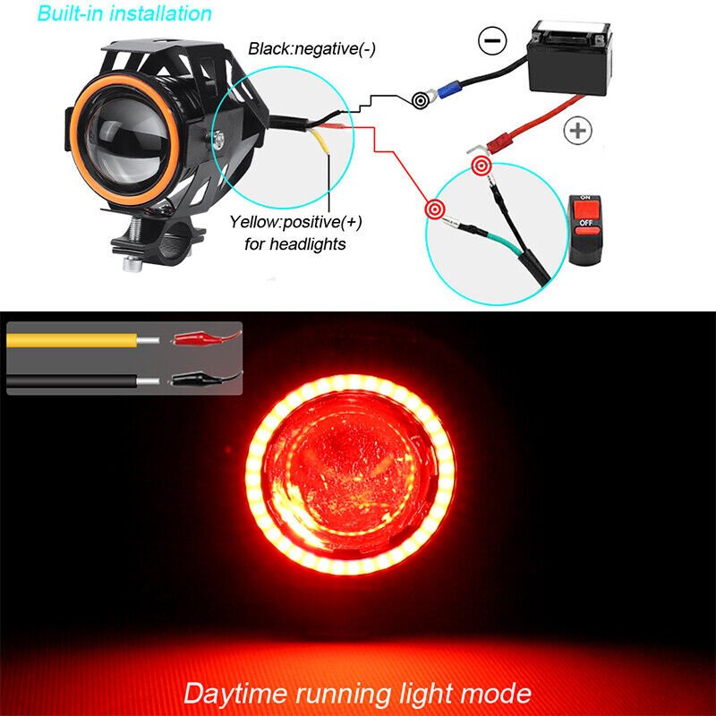 RAYCH Auto Lighting System Mini U7 Led Headlight 10w 12v High Low Beam With Angel Eyes Driving Led Headlamp For Motorcycles