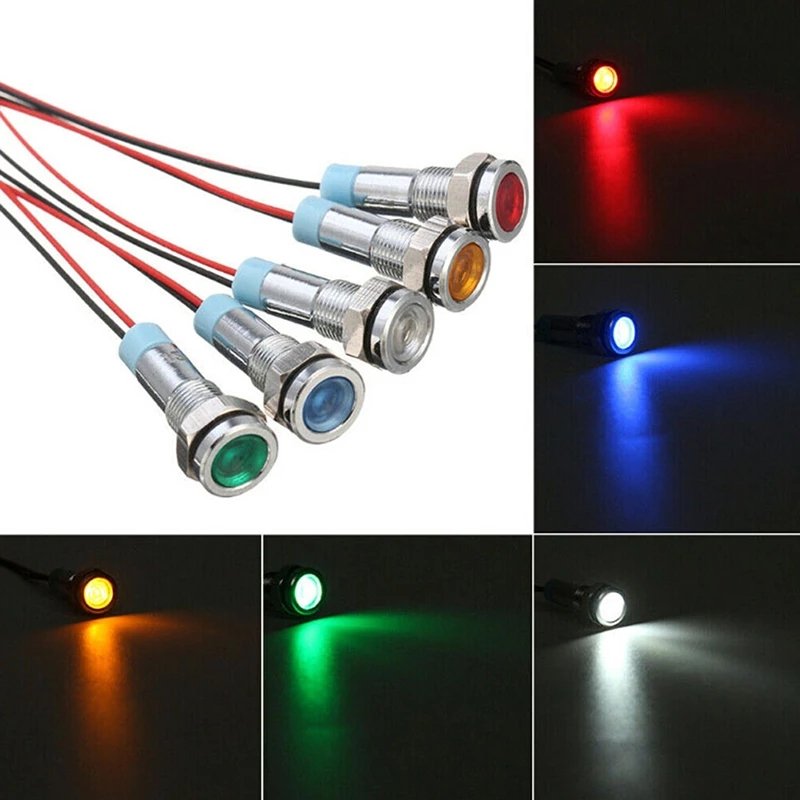 Car Boat 12V-24V 6mm LED Indicator Light Dash Dashboard Panel Warning Lamp Dashboard Signal Light Instrument Lamp
