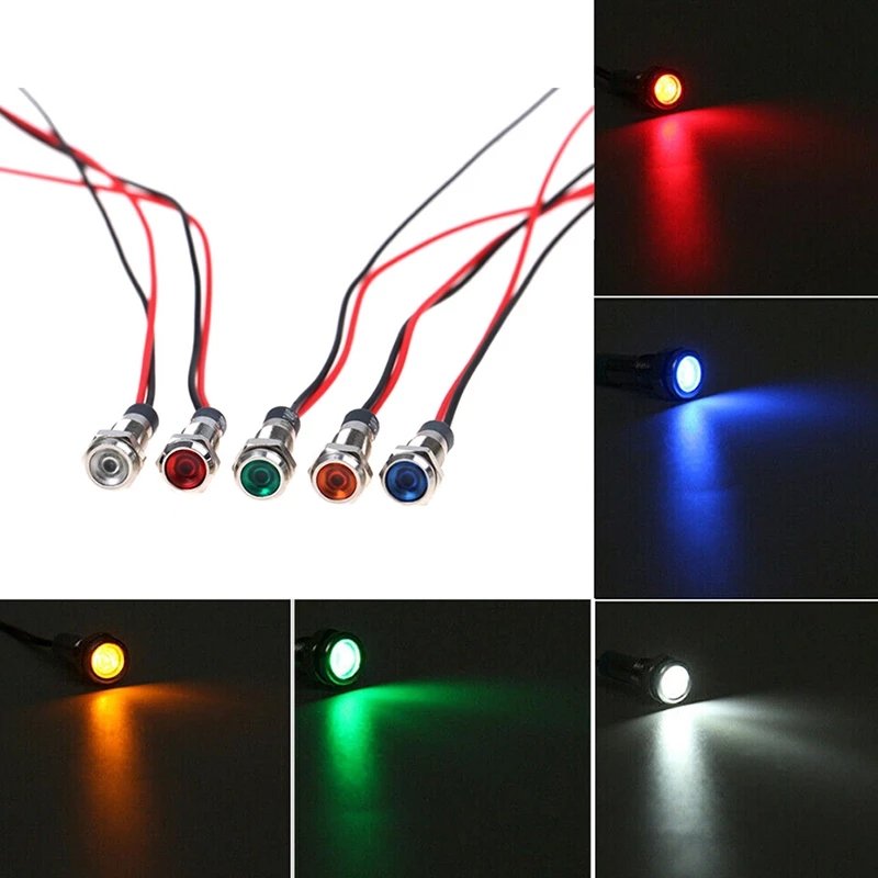 Car Boat 12V-24V 6mm LED Indicator Light Dash Dashboard Panel Warning Lamp Dashboard Signal Light Instrument Lamp