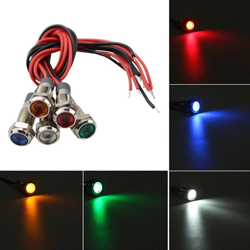 Car Boat 12V-24V 6mm LED Indicator Light Dash Dashboard Panel Warning Lamp Dashboard Signal Light Instrument Lamp