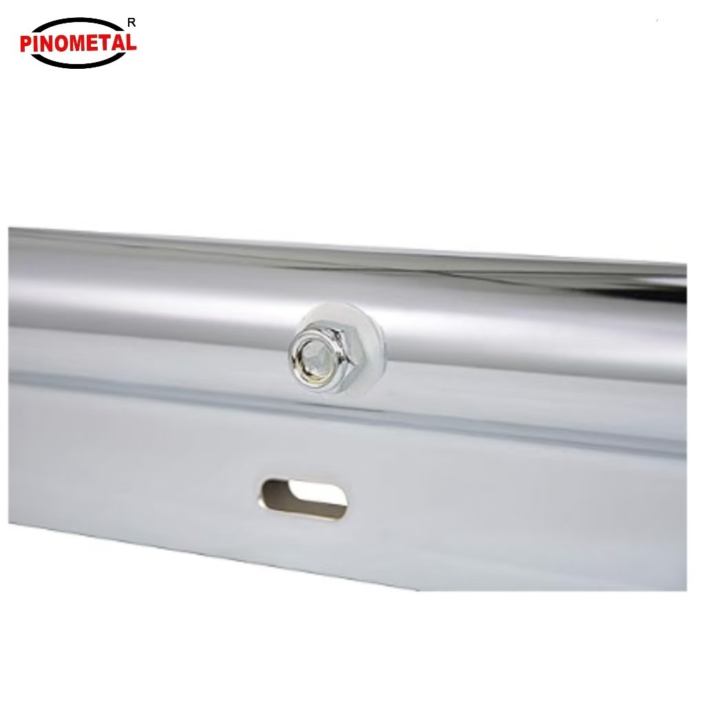 Universal Chrome Plated Carbon Steel Mud Flap Hanger Rear Bar with 4'' Round Light Cutouts 2-1/2" 2.5" Bolt Spacing