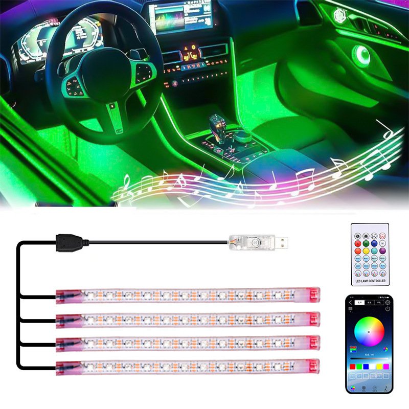 Auto Accessories Voice Controlled Music Rhythm Light LED Remote Control Decorative Lights Car USB Colorful Foot Atmosphere Light