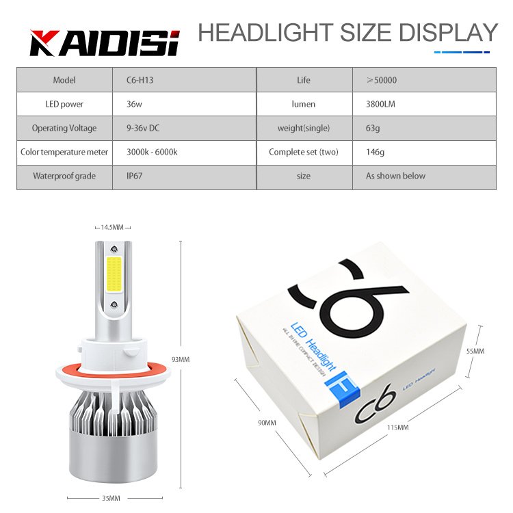 Hot-selling COB 36W IP67 C6 LED Headlicghts H13 Others Car Light Accessories 9-36V