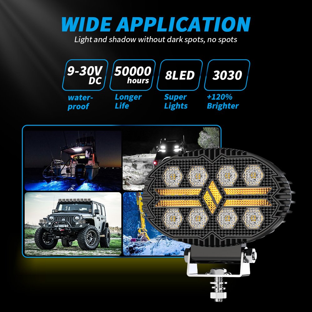 DXZ 2024 New 5.5inch Round Driving 9-30V 8LED Led Work Light DRL Spotlights Auxiliary Light WorkLight Led For SUV Trucks Boats