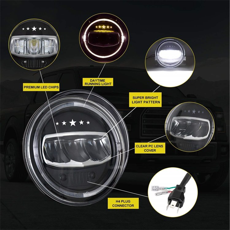 LED Headlight for Jeep Wrangler 7" Round LED Headlight with Halo Daytime Running Light High Low Beam for Jeep JK 2007-2017