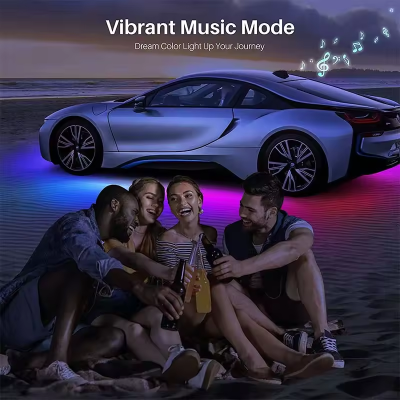 Custom RGBIC Dream Color Chasing car accessories Rainbow Under Glow Waterproof 4pcs Underbody Underglow Car LED Strip Light Kit