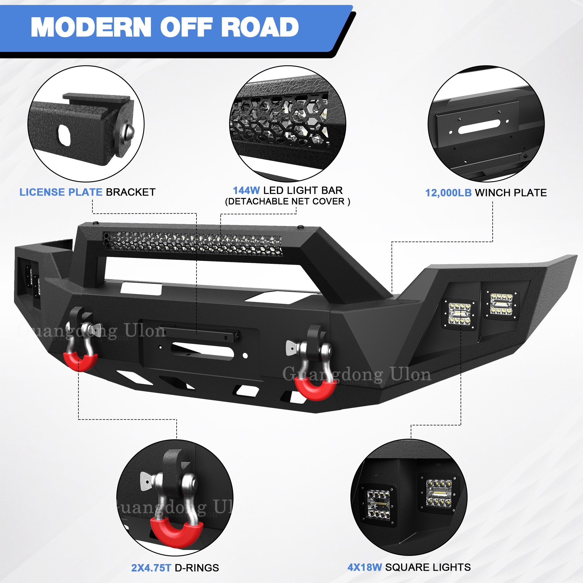 3nd Gen Tacoma Bumper 4x4 Pickup Truck Front Winch Bumper & Rear Step Bumper with LED for Toyota Tacoma 2016-2023 Carbon Steel