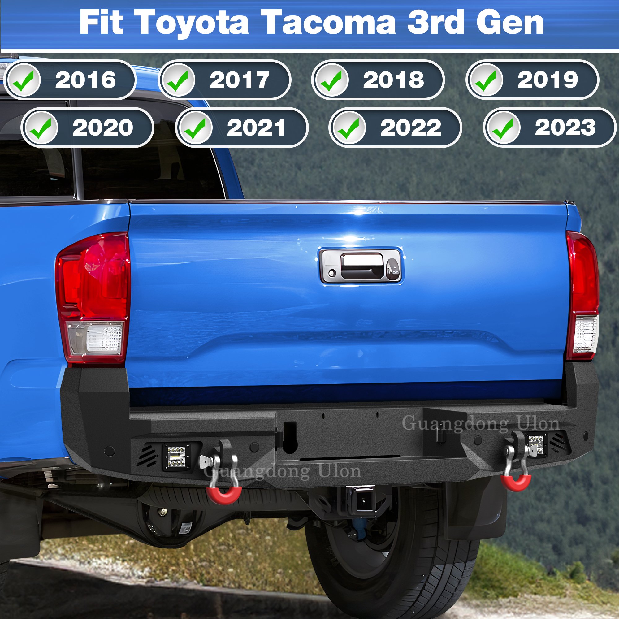 3nd Gen Tacoma Bumper 4x4 Pickup Truck Front Winch Bumper & Rear Step Bumper with LED for Toyota Tacoma 2016-2023 Carbon Steel