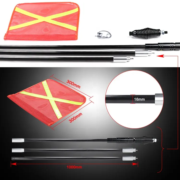 Reflective X Flag Quick Release Sand Dune Mining Car Light Accessories Fiberglass Flag Pole Safety Warning Whip Antenna