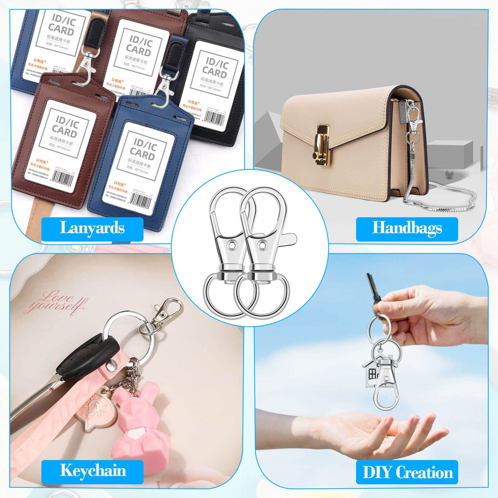 Custom Key Chain Clip Hook Lanyard Purse Bag Straps Dog Collars Hardware Craft Accessories Swivel Snap Hooks Metal Slide Buckles