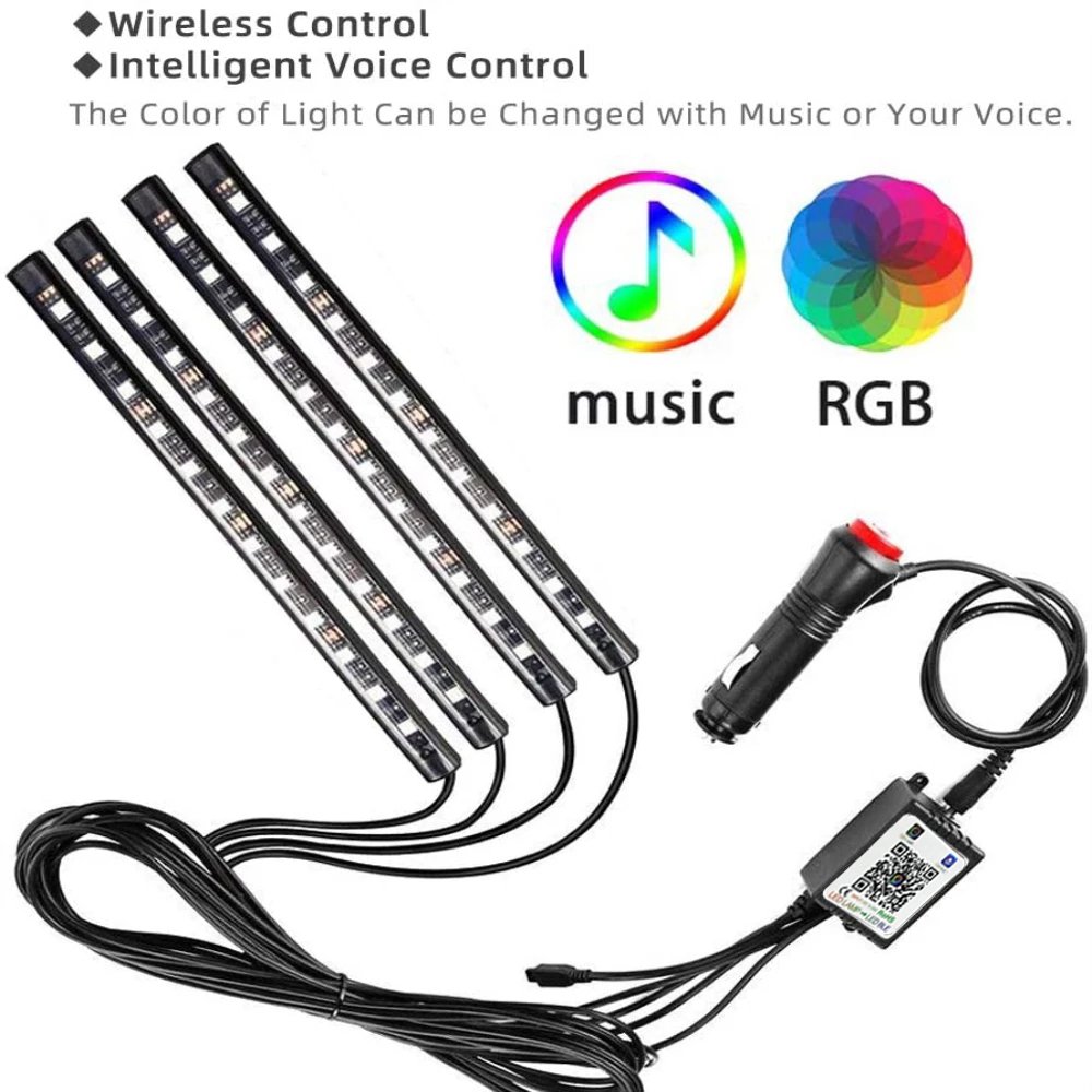 RGB 5050 Foot Decorative LED Strip Light Atmosphere Car interior ambient Lights With APP Music Wireless Remote Control