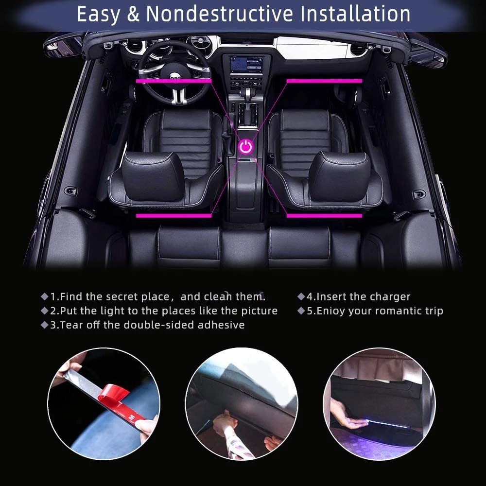 RGB 5050 Foot Decorative LED Strip Light Atmosphere Car interior ambient Lights With APP Music Wireless Remote Control