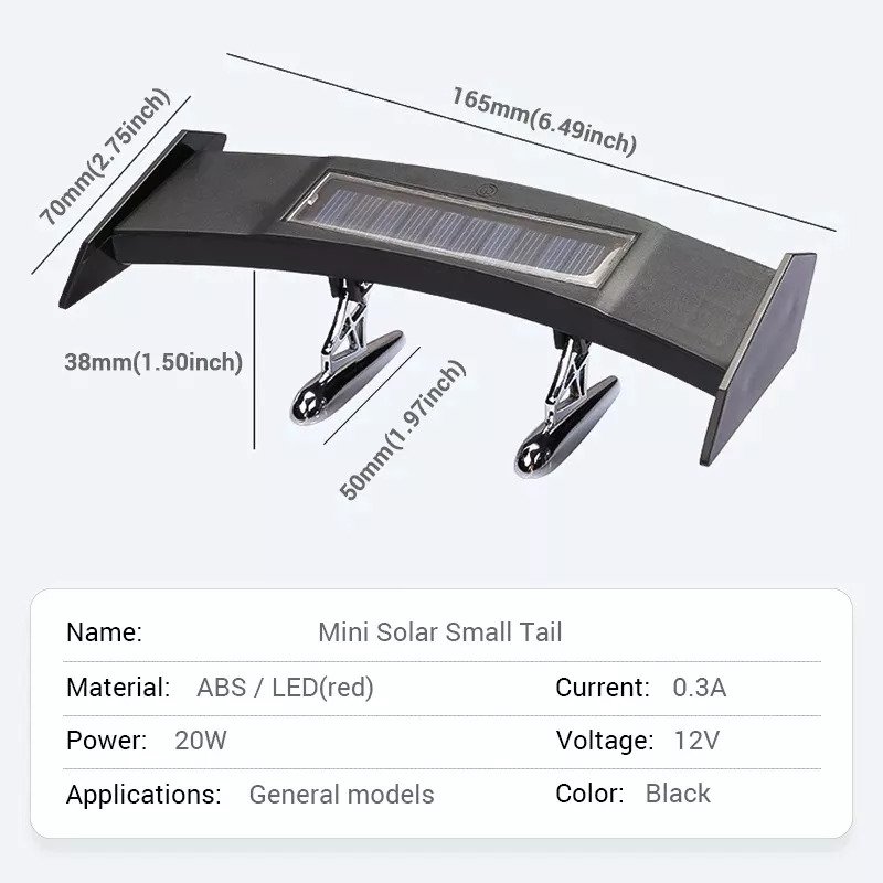 Universal Spoiler Solar Powered LED Spoiler Mini Rear Wing Taillight Vibration Sensor Warning Lamp Turn Signal Car Accessories