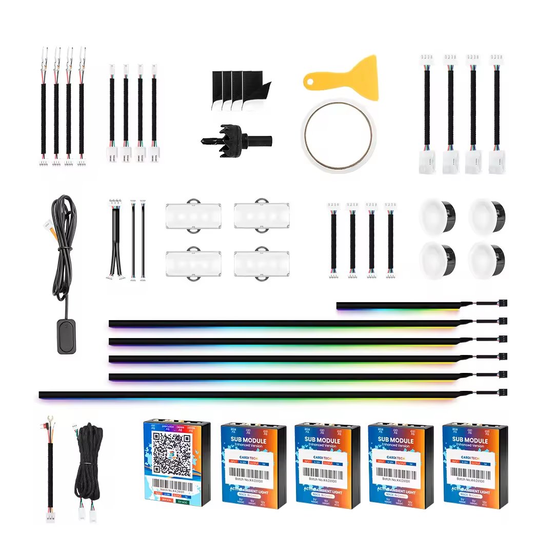 "CARDI" K4 Plus Auto Interior Car Lamp 12V Voice LED Strip Light Kit with APP Control Decorative Colorful Changing