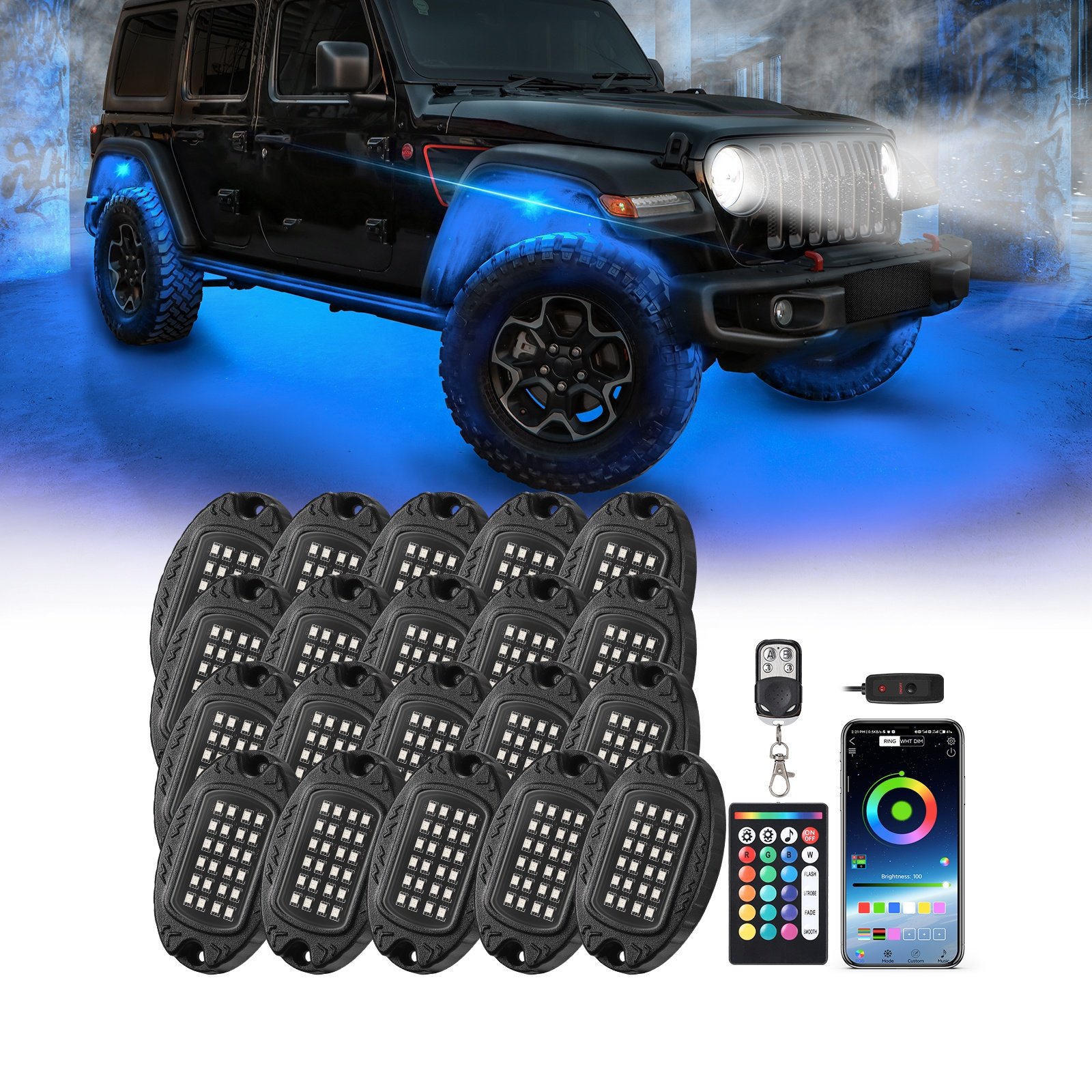 20Pods Multicolor Rock Lights Underglow APP/Remote Control Aluminum Waterproof for RV ATV UTV Car Trucks
