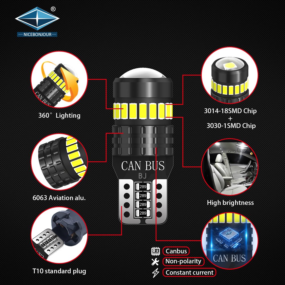 Car Accessories Car Lights 168 194 Canbus led Car Interior Light Bulb Universal T10 LED Tail Width Lights W5W