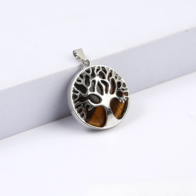 Natural stone hollow tree of life pendant personalized necklace handmade jewelry bracelet accessories wholesale