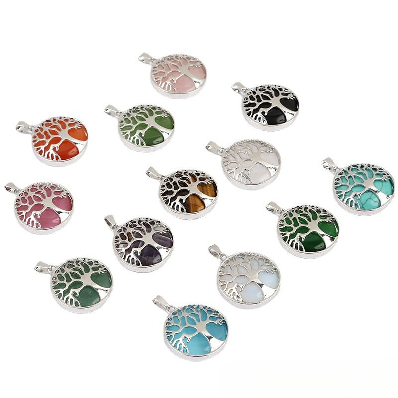 Natural stone hollow tree of life pendant personalized necklace handmade jewelry bracelet accessories wholesale