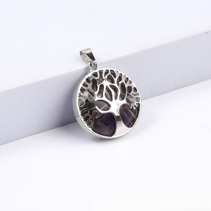 Natural stone hollow tree of life pendant personalized necklace handmade jewelry bracelet accessories wholesale