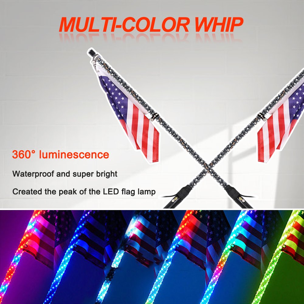 Remote Bluetooh APP Control 2ft 3ft 4ft 5ft 6ft Flexible Spiral RGB Color Offroad UTV ATV Flag 5150 Boat Led Whips Light Antenna