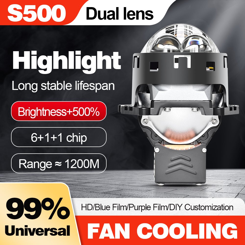Car accessories 2024 3.0inch bi led projector lens 80W high power H4 H7 car led lights laser projector led headlights bulbs S500