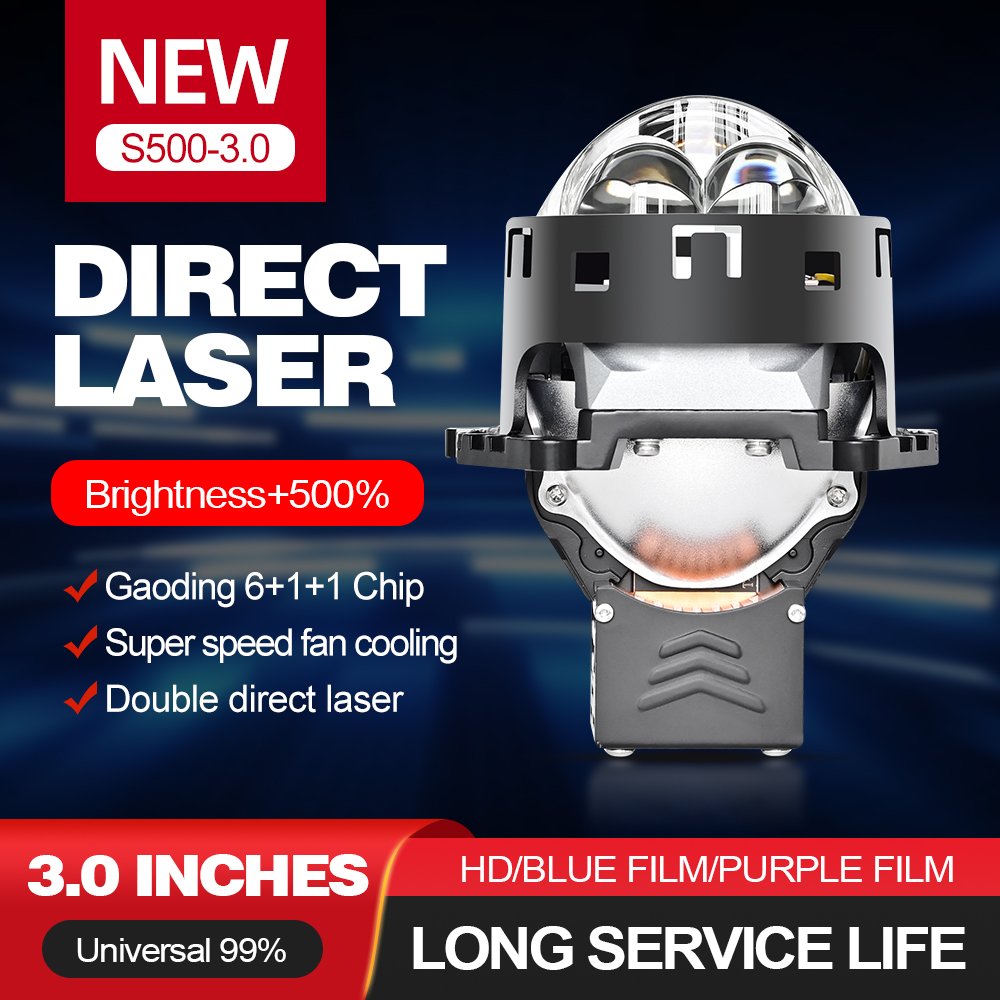Car accessories 2024 3.0inch bi led projector lens 80W high power H4 H7 car led lights laser projector led headlights bulbs S500