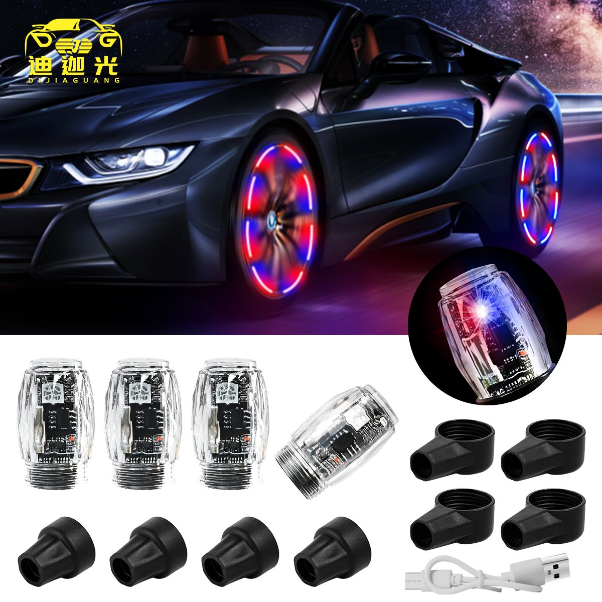 Other Car Lighting Accessories Cars Wheel Lights LED Wheel Tire Valve Tyre Valve Stem Cap Lamp Car Tire Decorative Wheel Light