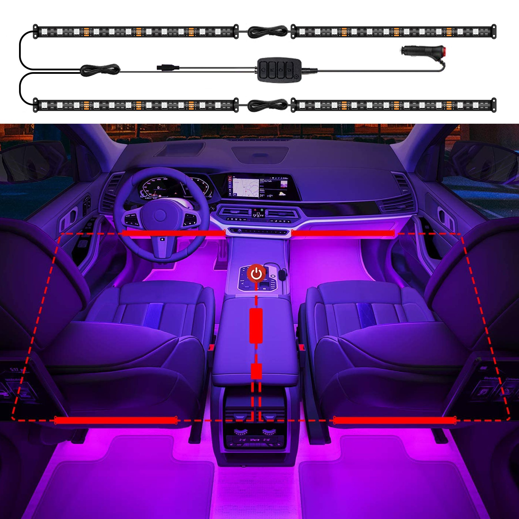 LED Car Accessory Lights 12V Car Atmosphere Lights kit/ Car Interior Ambiant atmosphere lights kit