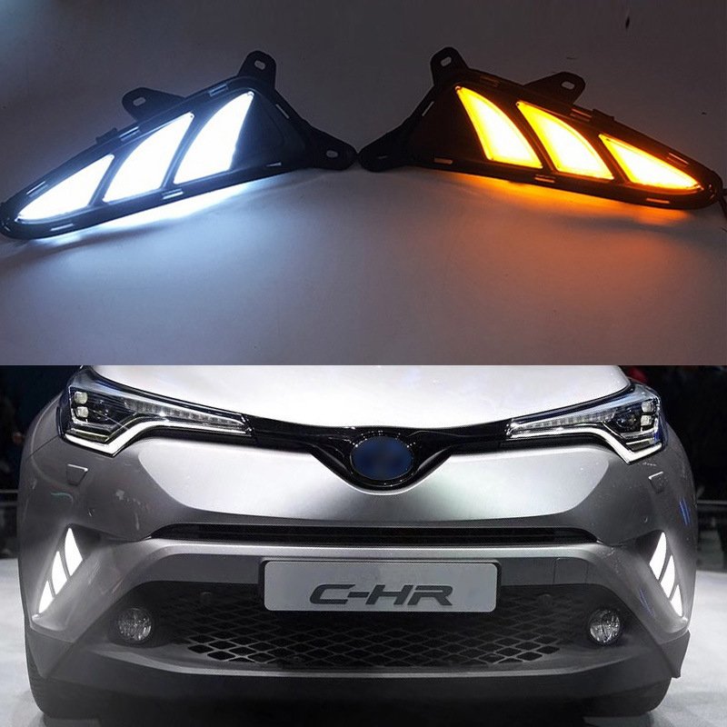 car DRL for Toyota C-HR CHR 2016 2017 2018 2019 2020 LED Daytime Running fog light Yellow Turn Signal lamp Daylight