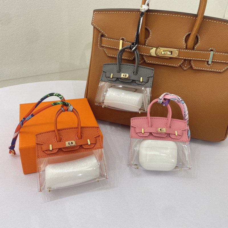 Mini Leather Transparent Keychain Hanging Accessories Doll Accessories Earphone Case Car Key Chain Ornaments