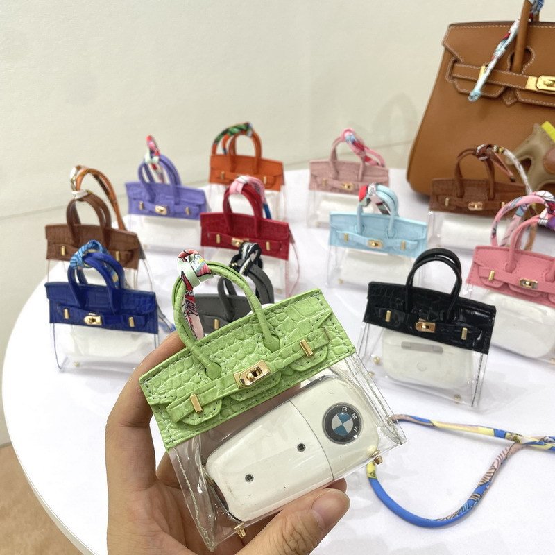 Mini Leather Transparent Keychain Hanging Accessories Doll Accessories Earphone Case Car Key Chain Ornaments
