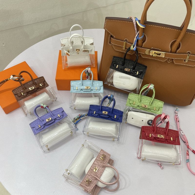 Mini Leather Transparent Keychain Hanging Accessories Doll Accessories Earphone Case Car Key Chain Ornaments