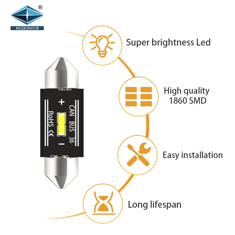 Bright LED 1860 410lm Festoon c5w 36mm Car Truck Dome Tail Light 31mm Universal Bulb Auto Lighting System