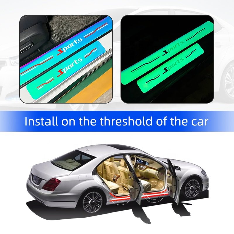 Custom Logo Car Luminous Stickers Auto Anti Scratches Glow In The Dark Car Door Sill Guard Protector Car Thresholds Protectors