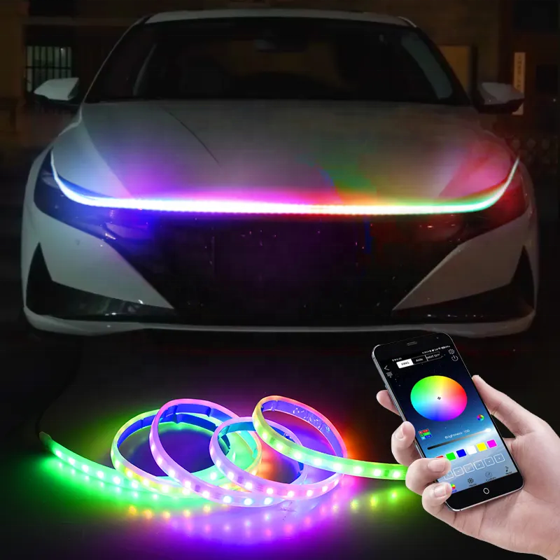 LED Car Hood Lights Strip Atmosphere Lamp Modified Flexible Auto Engine Cover Decoration Car Hood Daytime Running Light