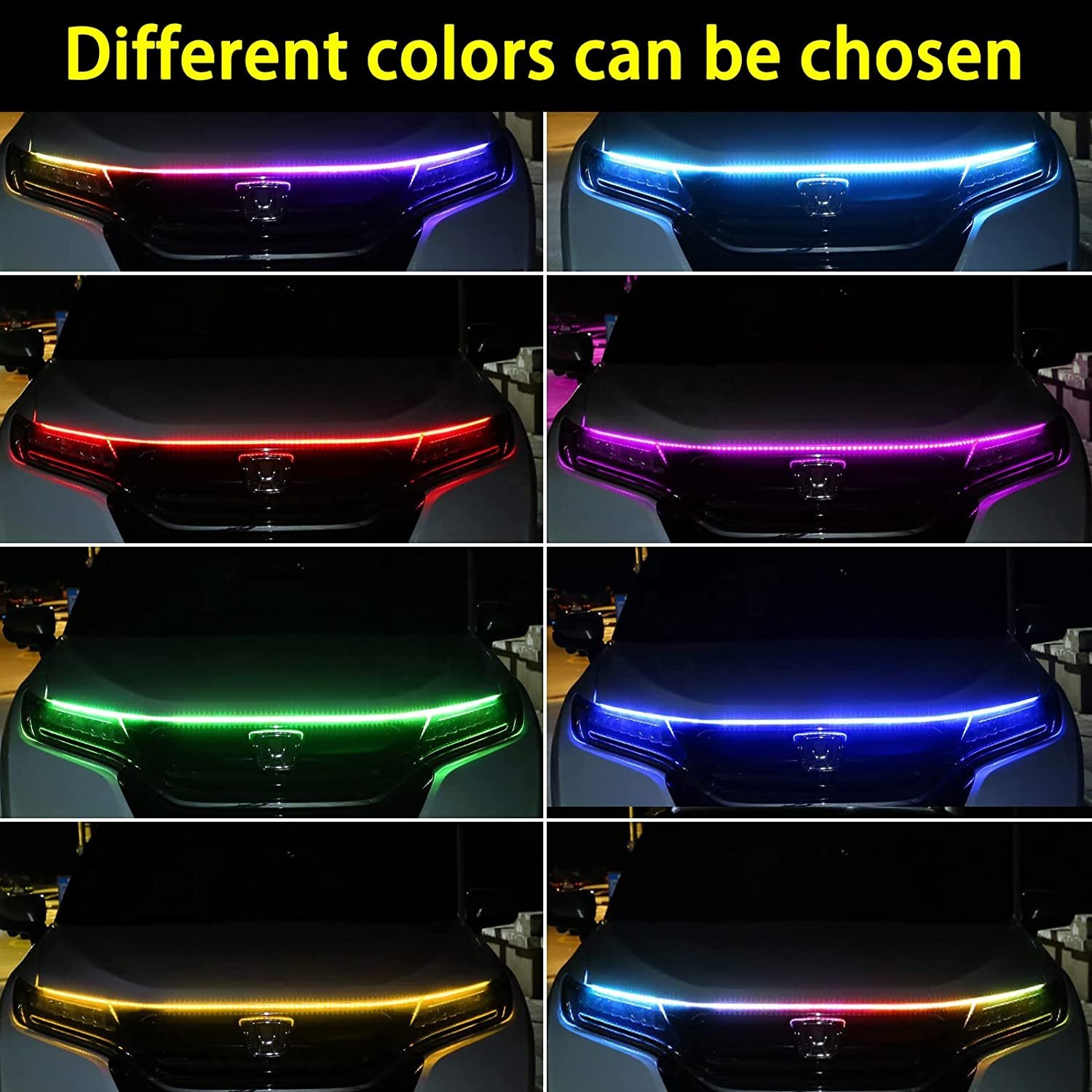 LED Car Hood Lights Strip Atmosphere Lamp Modified Flexible Auto Engine Cover Decoration Car Hood Daytime Running Light