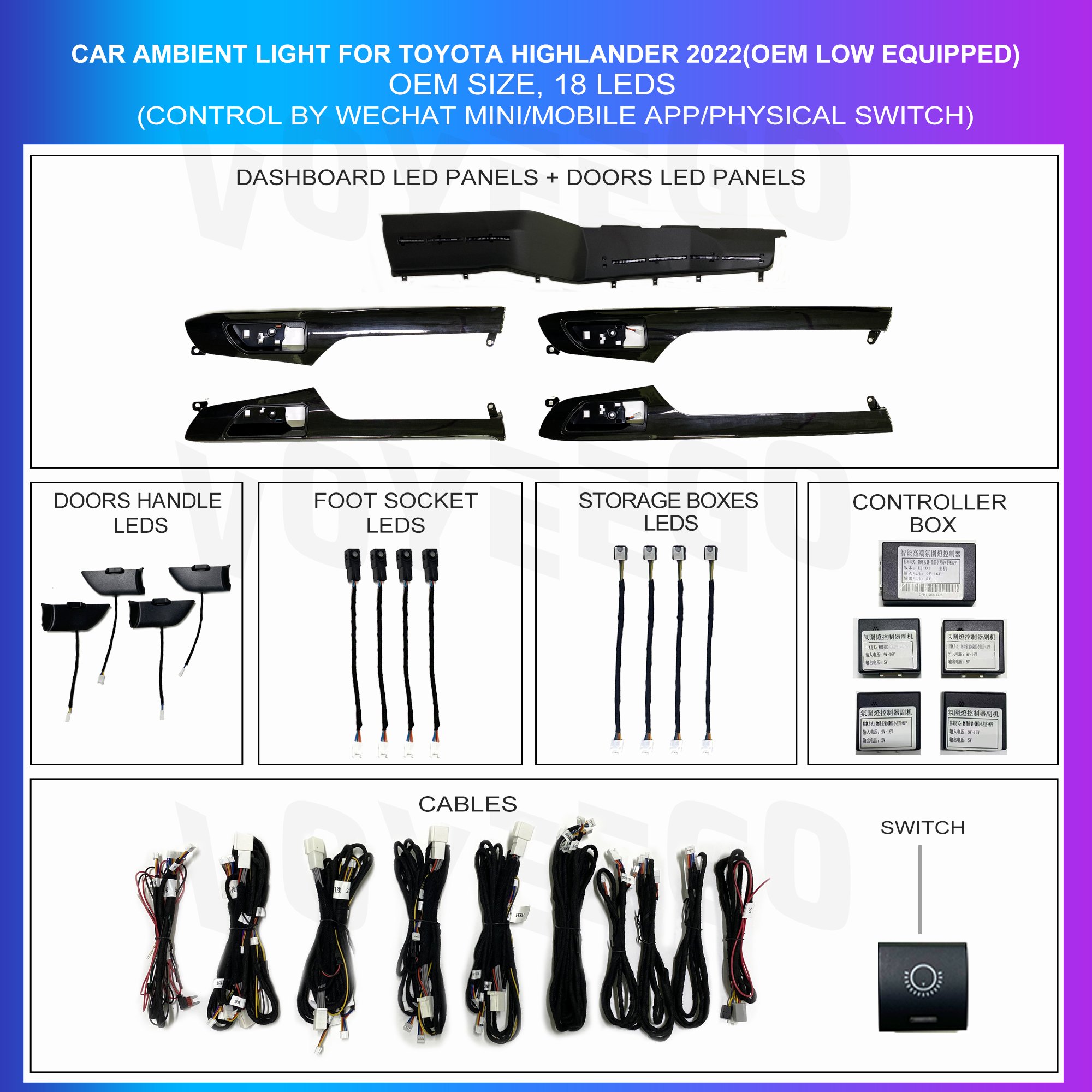MCX Car Ambient Lighting Led Upgrade Interior Car Accessories Others Car Light Accessories For Toyota Highlander 2023