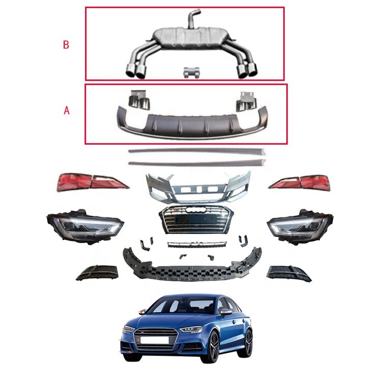 Car Accessories 2017-2020 upgraded S3 Style body kits Front bumpers grille Headlights Tail Lights Body kit For Audi A3