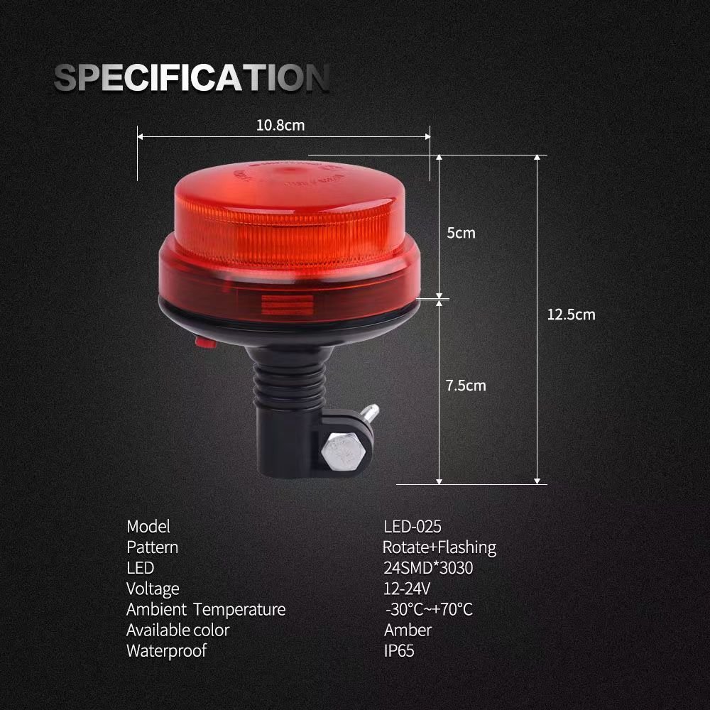 LED-025 DC12-24V Rotating Flashing Emergency Warning Light Led car truck strobe warning light Waterproof Amber