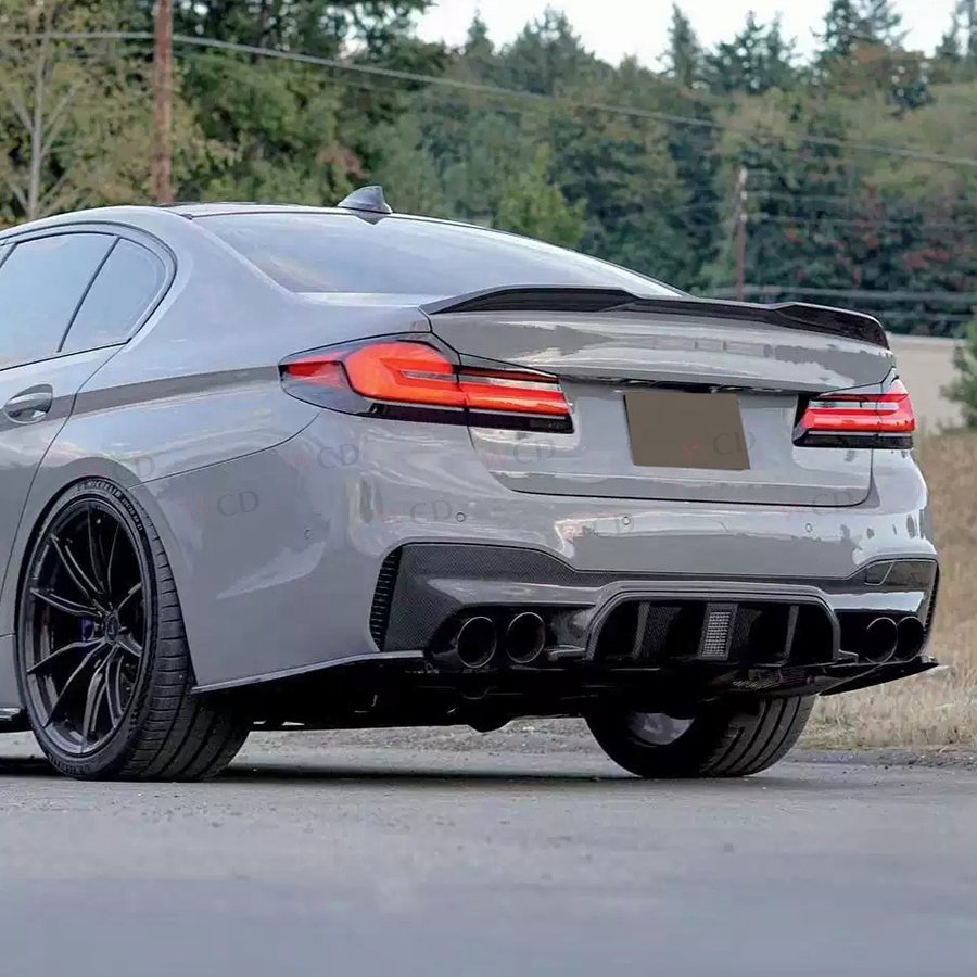 Dry Carbon Rear Bumper Diffuser Spoiler For BMW F90 M5 G30 G38 Rear Lip With Brake Light 2019+ Car Accessories
