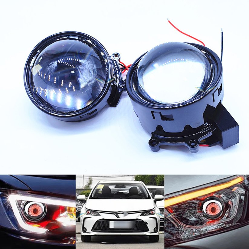 HearxinLED 8 Modes Universal Blink Demon Eyes Devil Led Headlights Lens 5V 12V 3.0 Inch Bi Led Projector Car Light Accessories