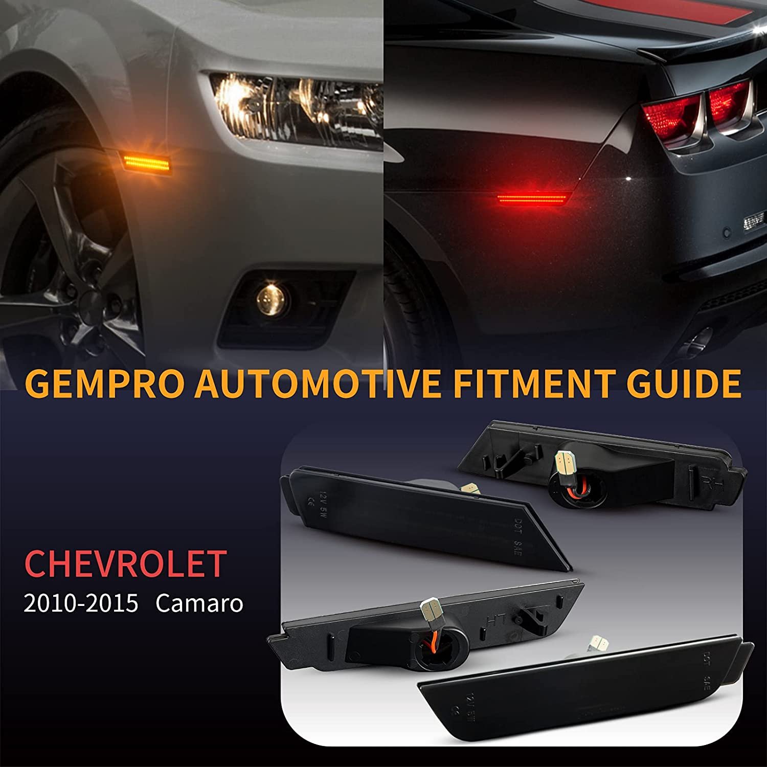 OVOVS Red Amber Reflectors Double Lamp Strips Front Rear Bumper Fender LED Side Marker Light kits for Chevy Camaro 2010-2015