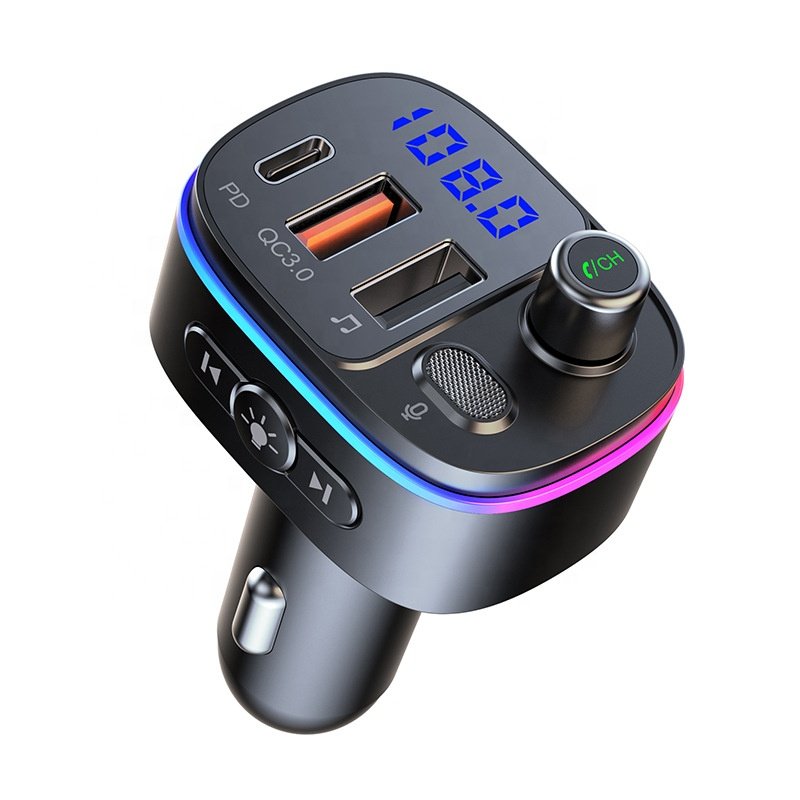 Car Accessories T65 Ambient Light Wireless BT Handsfree Calling Audio Receiver Car USB Type-c Ports QC3.0 PD Fast Charger