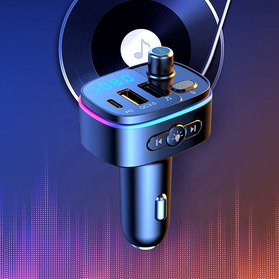 Car Accessories T65 Ambient Light Wireless BT Handsfree Calling Audio Receiver Car USB Type-c Ports QC3.0 PD Fast Charger